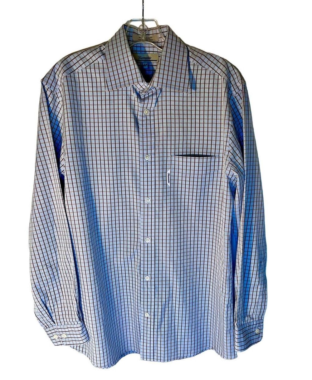 Faconnable France Dress Shirt Designer Plaid Long Sleeve Mens Size 3/15.5R
